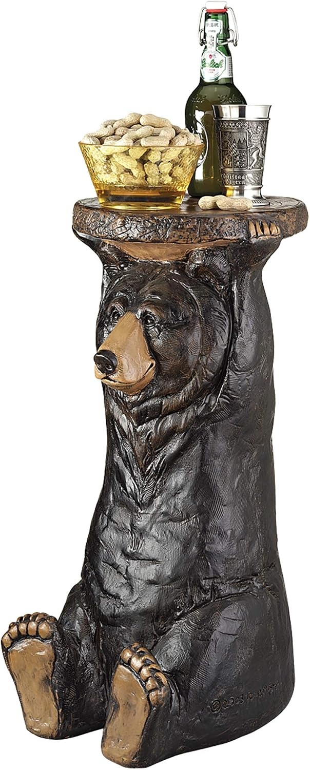 image:imageDesign Toscano Black Forest Bear Pedestal Table Rustic Cabin Decor 24 Inch Tall Cast Stone Resin Full Color FinishForest Bear