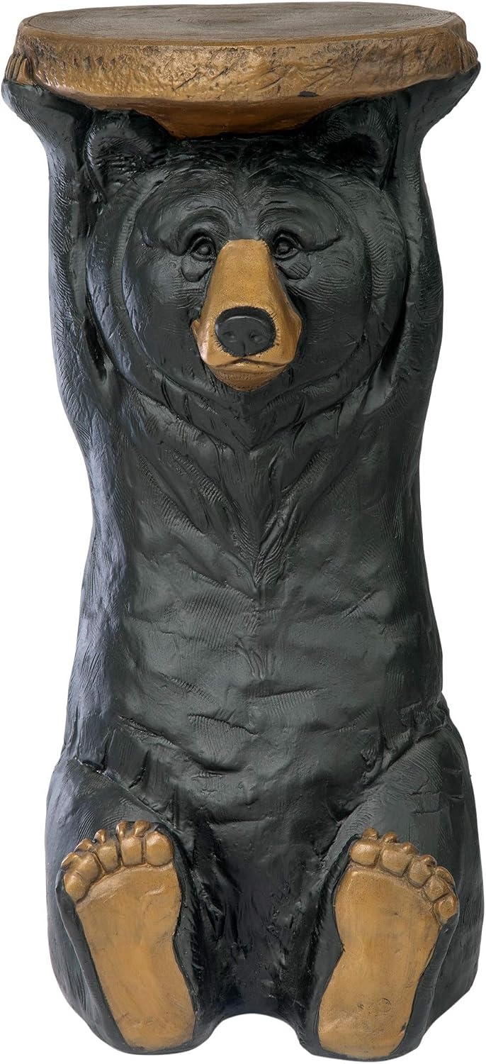 image:imageDesign Toscano Black Forest Bear Pedestal Table Rustic Cabin Decor 24 Inch Tall Cast Stone Resin Full Color FinishForest Bear