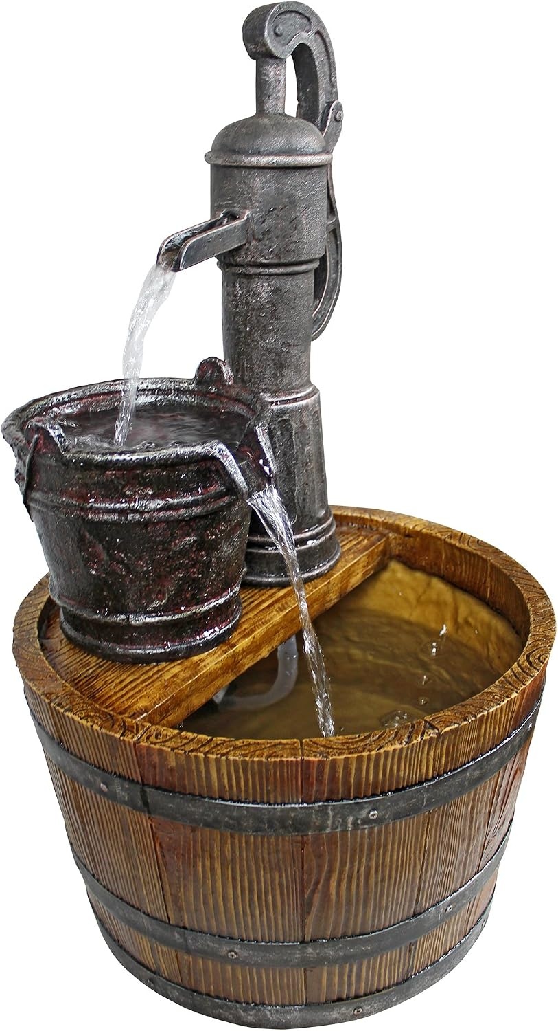 image:imageDesign Toscano SS11155 Water Fountain  Cistern Well Pump Wood Barrel Garden Decor Fountain  Outdoor Water Featurefull color