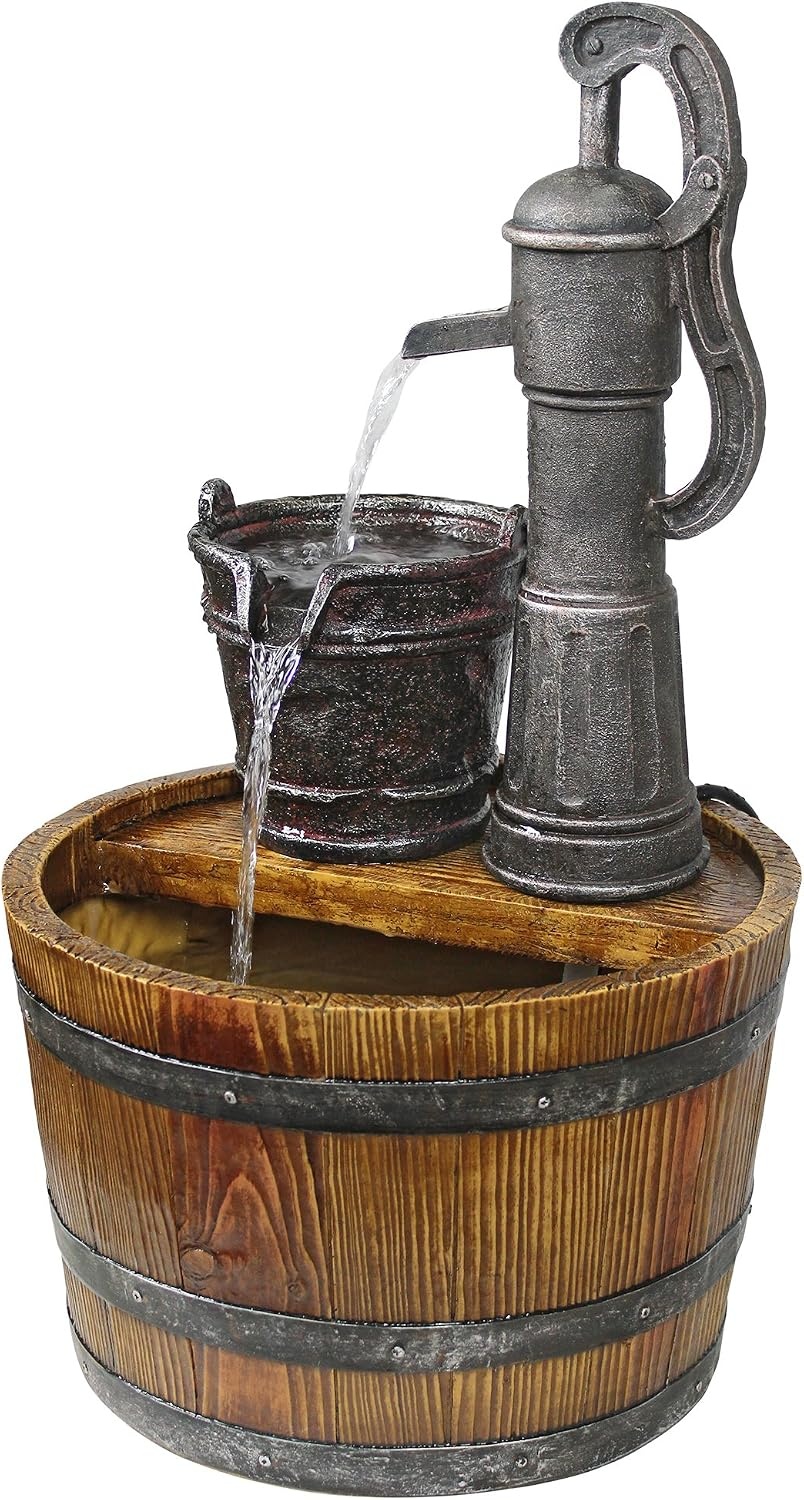 image:imageDesign Toscano SS11155 Water Fountain  Cistern Well Pump Wood Barrel Garden Decor Fountain  Outdoor Water Featurefull color