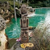 image:imageDesign Toscano Tiki of the Three Pleasures Totem Pole Tropical Decor IndoorOutdoor Garden Statue 35 inches tall Cast Stone Resin Woodtone Finish