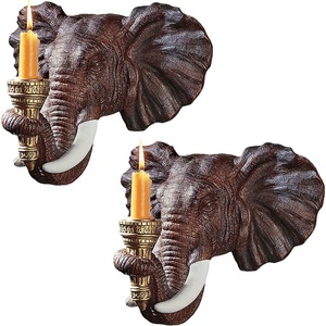 image:imageDesign Toscano Elephant African Decor Candle Holder Wall Sconce Sculpture 12 Inch Cast Stone Resin Full Color FinishSet of 2