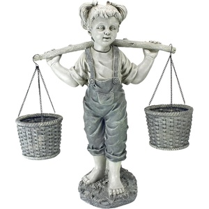 image:imageDesign Toscano Flowers for Felicity Little Girl Garden Statue with Basket Planters Medium 25 Inches Tall Cast Stone Resin Two Tone Stone Finish