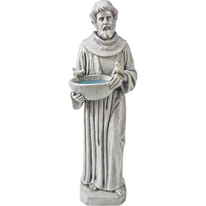 image:imageDesign Toscano Francis of Assisi Blessing Religious Garden Decor Statue with Bird Bath Feeder 19 inches Tall Cast Stone Resin Gray Stone FinishAntique Stone