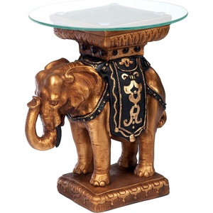 image:imageDesign Toscano Maharajah Elephant Indian Decor Glass Topped Side Table 18 Inches Diameter 22 Inches Tall Handcast Polyresin Black and Gold Finish