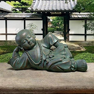 image:imageDesign Toscano Resting Serene Baby Monk Asian Boy Garden Statue 24 inches Wide 12 inches Tall Cast Stone Resin Green Bronze FinishResting Serene Baby Buddha