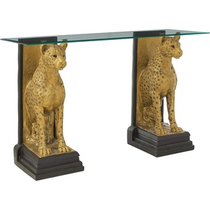 image:imageDesign Toscano Royal Egyptian Cheetah Cat Console Table 55 Inch Wide 34 Inch Tall Cast Stone Resin and Glass Gold and Woodtone FinishConsole