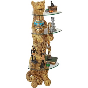image:imageDesign Toscano Royal Egyptian Cheetah Cat Console Table 55 Inch Wide 34 Inch Tall Cast Stone Resin and Glass Gold and Woodtone FinishPedestal Table