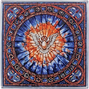 image:imageDesign Toscano GM1018 Tiffanys Holy Dove of Peace Art Glass Square Suncatcher Window Panel 10 inches wide 10 inches tall Stained Glass Blue Enamel