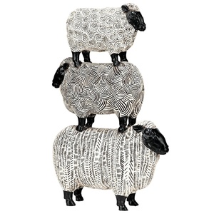image:imageDesign Toscano QL1502 Stacked Sheep Animal Folk Art Statue Figurine 9 Inches Wide 14 Inches Tall Handcast Polyresin Black amp White Finish