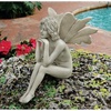 image:imageDesign Toscano Gazing Secret Garden Fairy Woman Statue Figurine 7 inches wide 10 inches tall Cast Stone Resin Antique Stone FinishPondering Secret Garden Fairy