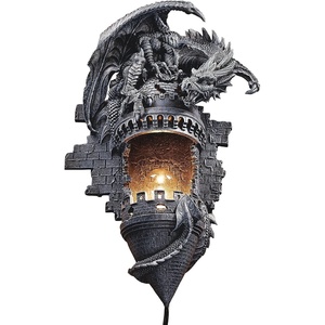 image:imageDesign Toscano Dragons Castle Lair Electric Wall Sconce Light Fixture 15 Inch Polyresin Grey Stone