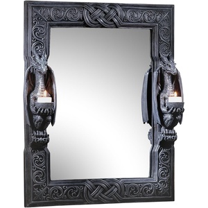 image:imageDesign Toscano Dragons Thorne Twin Sentinal Dragons Gothic Decor Wall Mirror Sculpture with Candle Holders 19 Inches Wide 5 Inches Deep 23 Inches High Handcast Polyresin Gray Stone Finish