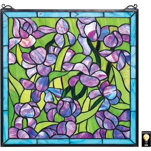 image:imageDesign Toscano Glasgow Basket TiffanyStyle Stained Glass WindowHandcut Stained Glass  Purple  Green  Blue