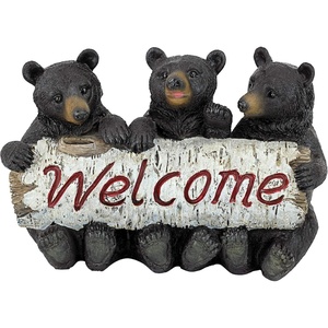 image:imageDesign Toscano Black Bear Cubs Outdoor Welcome Sign Animal Statue 11 Inch Resin Full Color FinishBlack Bear Cubs