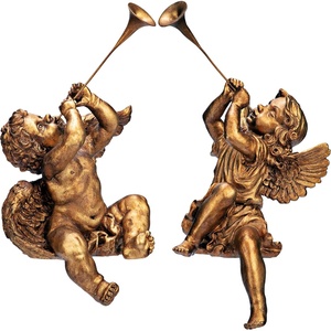 image:imageDesign Toscano JE930801 Trumpeting Angels of Peters Square Holiday Statue Ornaments Set of Two Boy amp Girl 7 inches Wide 13 inches Tall Handcast Polyresin Antique Gold FinishBoy  Girl