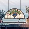 image:imageDesign Toscano Lady Astor DemiLune Stained Glass Window Hanging Panel 32 Inch Amethyst Moon 050 x 3350Rainbow Blooms