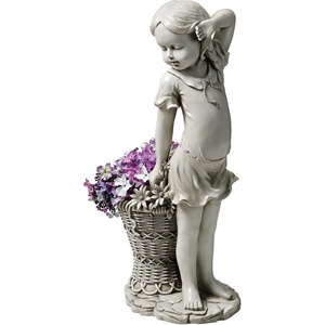 image:imageDesign Toscano Frances the Flower Girl Outdoor Garden Statue with Planter 21 Inch Tall Cast Stone Resin Antique Stone Finish