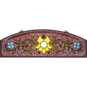 image:imageDesign Toscano Lady Astor DemiLune Stained Glass Window Hanging Panel 32 Inch Amethyst Moon 050 x 3350Ambrosia Wine