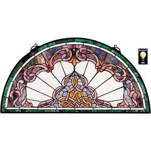 image:imageDesign Toscano Lady Astor DemiLune Stained Glass Window Hanging Panel 32 Inch Amethyst Moon 050 x 3350Amethyst Moon