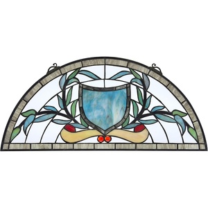 image:imageDesign Toscano Lady Astor DemiLune Stained Glass Window Hanging Panel 32 Inch Amethyst Moon 050 x 3350Heraldic Blue