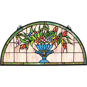 image:imageDesign Toscano Lady Astor DemiLune Stained Glass Window Hanging Panel 32 Inch Amethyst Moon 050 x 3350Rainbow Blooms