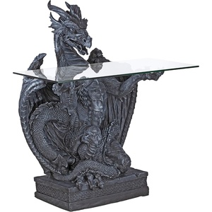 image:imageDesign Toscano The Subservient Dragon GlassTopped Sculptural Table 33 Inch Gray Stone Finish