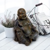 image:imageDesign Toscano Meditative Asian Decor Grand Temple IndoorOutdoor Garden Statue Large 40 inches tall Cast Stone Resin Dark Stone FinishMedium Laughing Buddha Happy Hotei