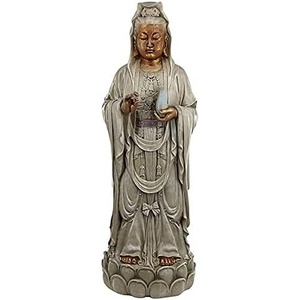image:imageDesign Toscano Standing GuanYin Patroness Compassion Lotus Asian Decor IndoorOutdoor Garden Statue 25 inch Cast Stone Resin Faux Stone amp Metallic